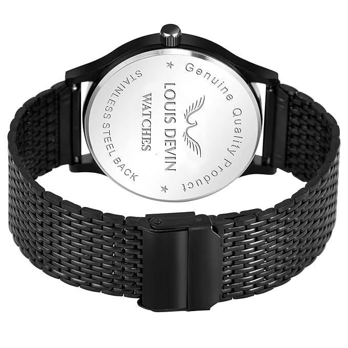 LOUIS DEVIN LD BK047 GLDBLK Black Metal Chain Analog Wrist Watch for Men